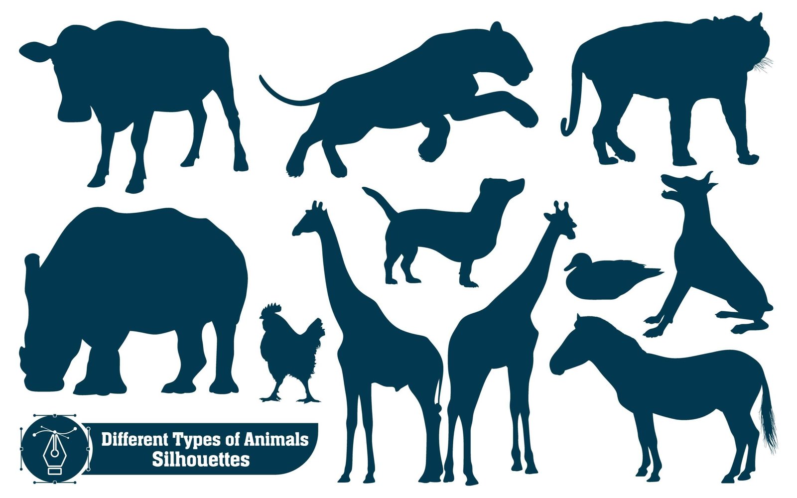 Collection of Farm Animals silhouettes in different positions