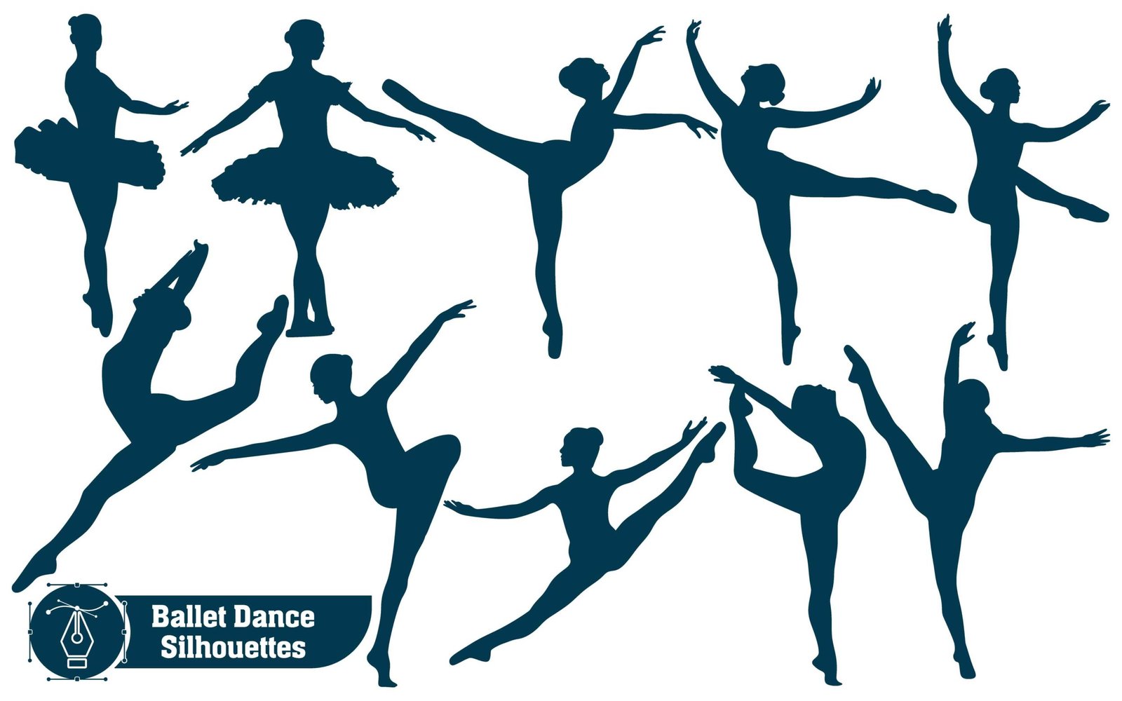 Collection of vector woman silhouettes dancing ballet of women body anatomy styles