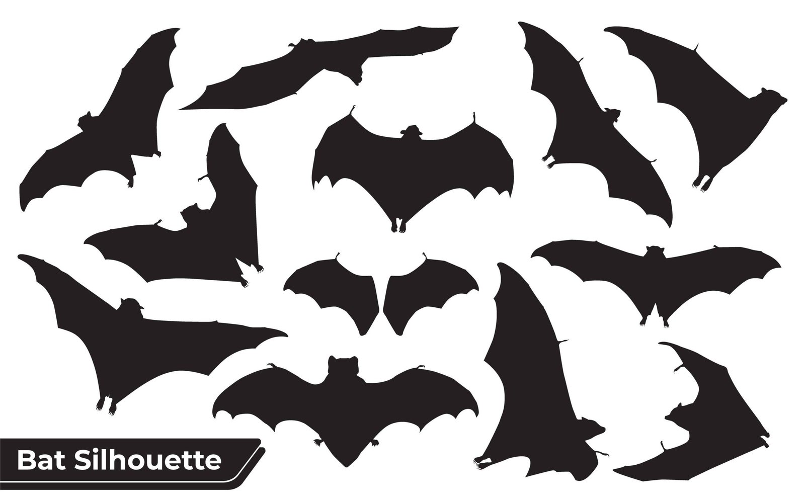 Flying bat silhouettes with wings