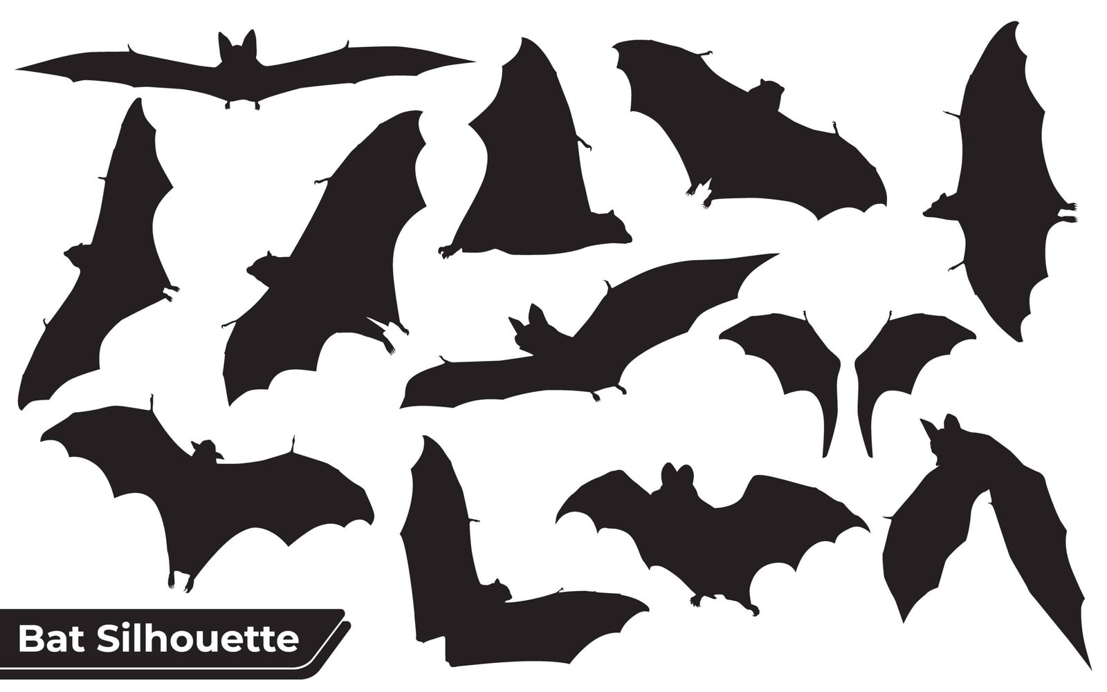 Flying bat silhouettes with wings