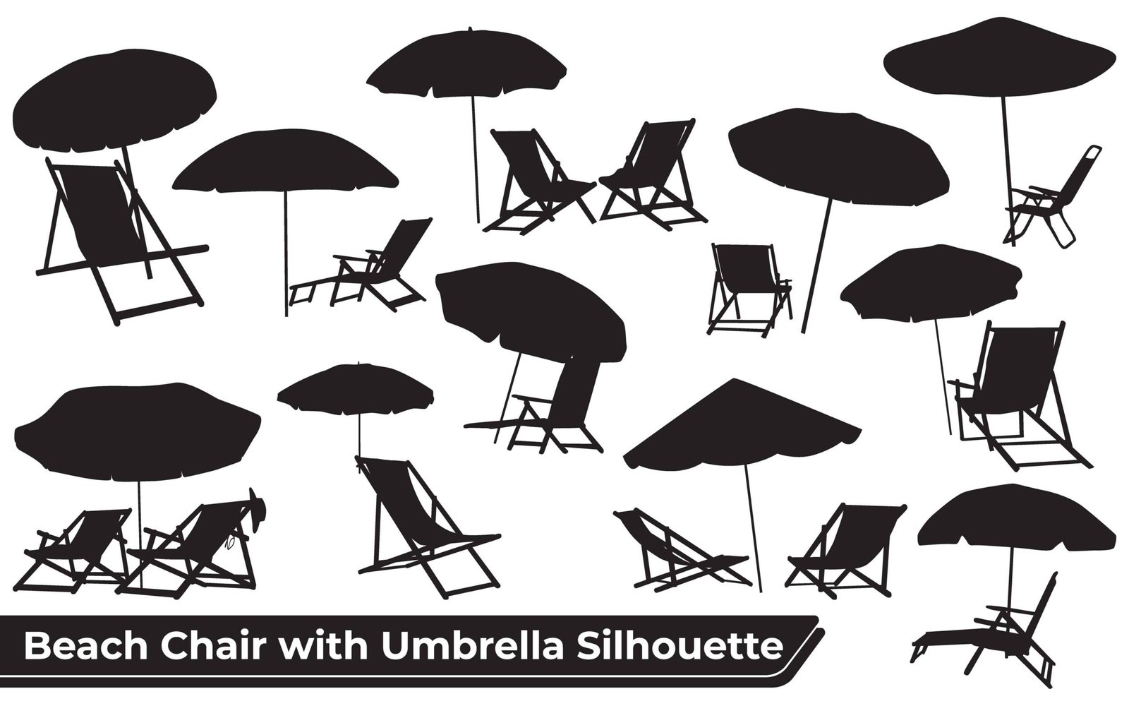 Silhouette of beach chairs and umbrellas vector illustration