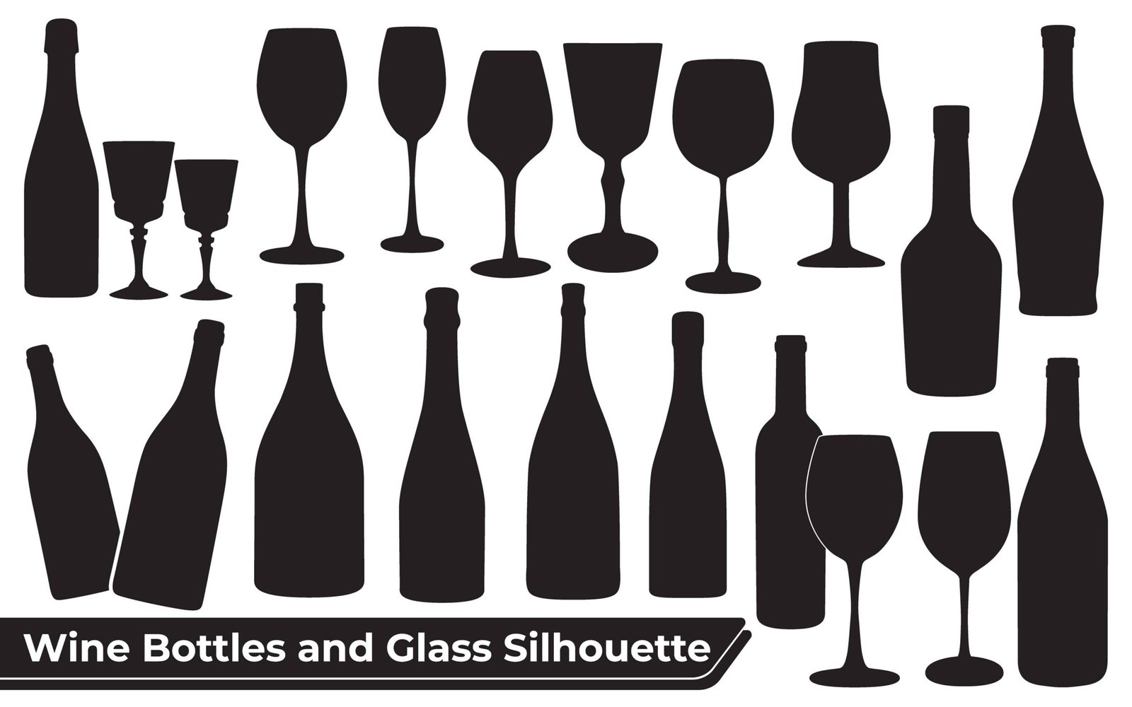 Collection of Wine Bottles and Glass Silhouette vector