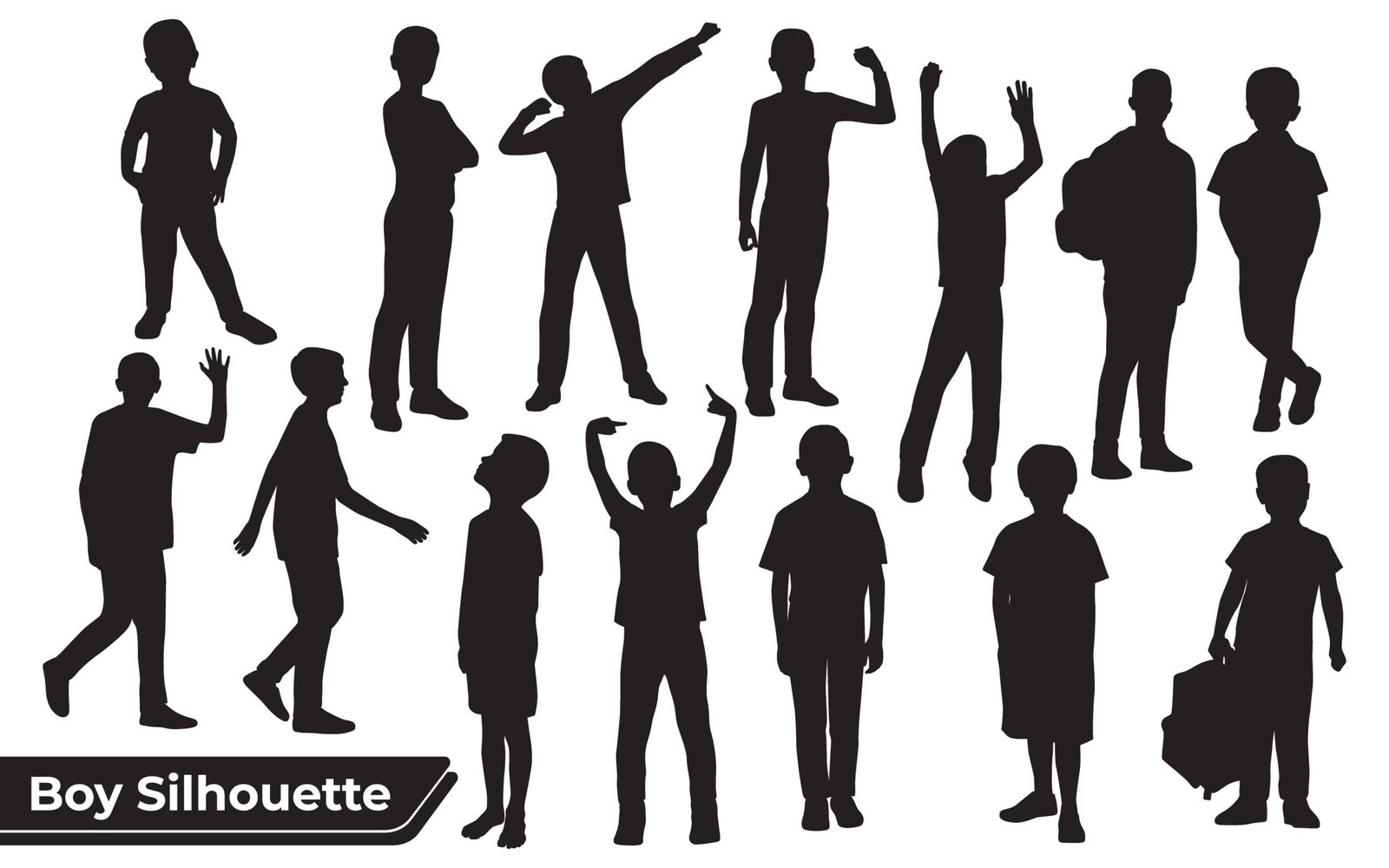 Collection of Boy or Kids silhouettes in different poses set