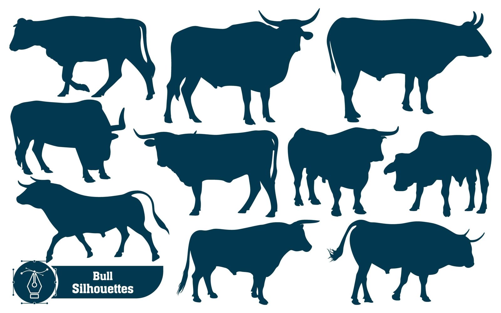 Collection of Bull Silhouette in different poses