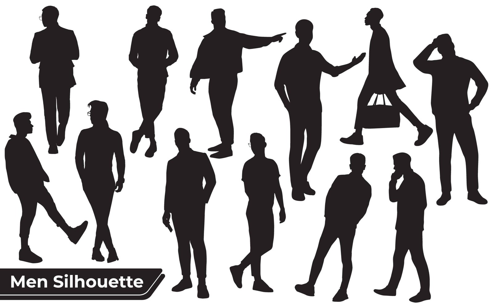 Collection of Young man or Businessman Silhouettes in different poses