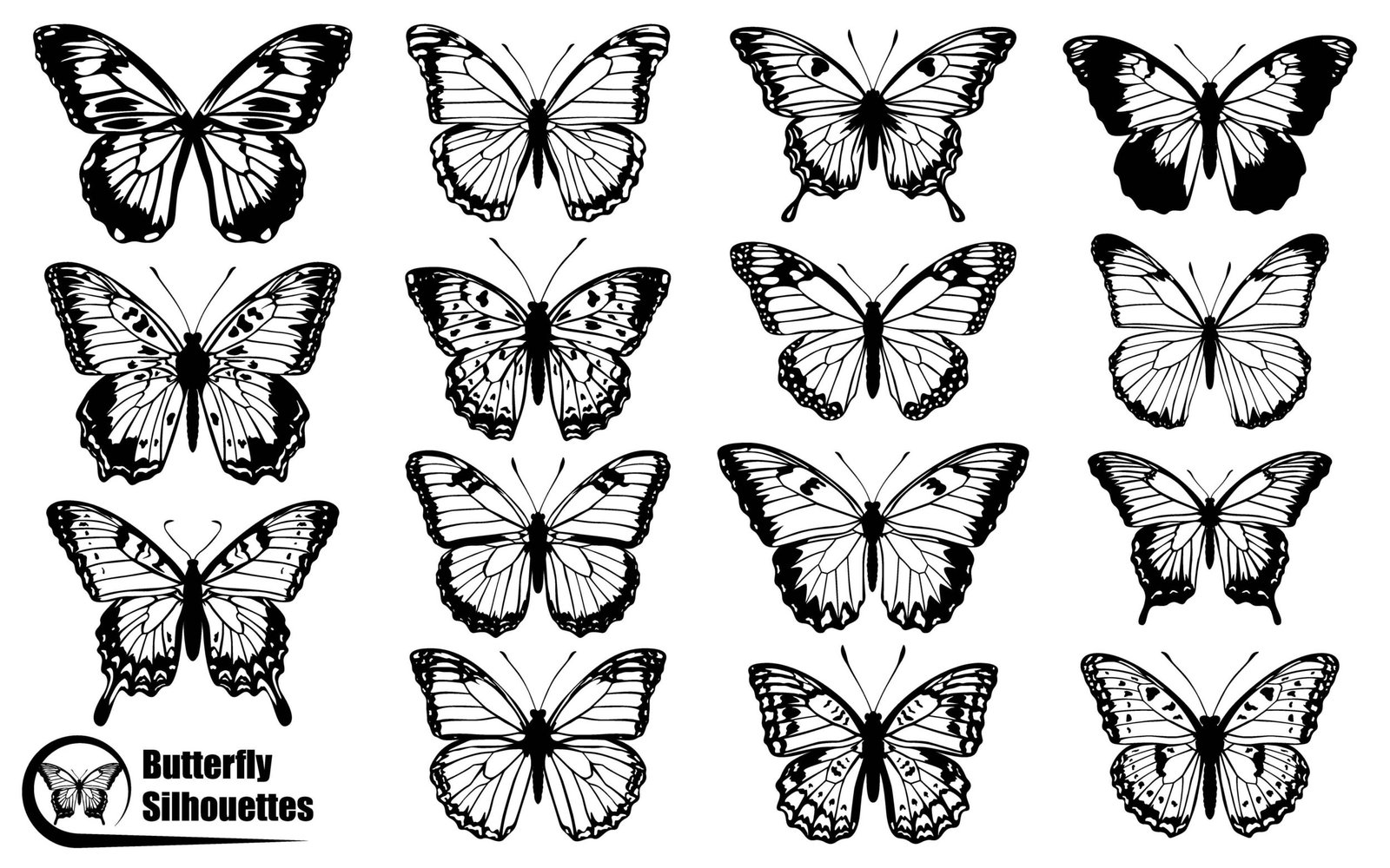 Black monochrome Butterfly Silhouettes Vector art