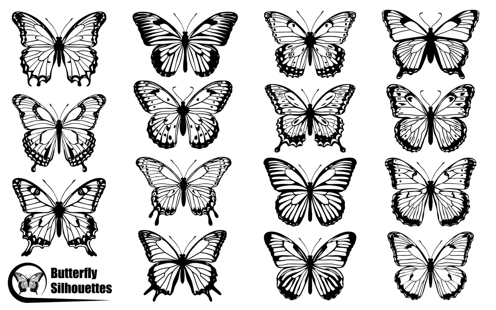 Black monochrome Butterfly Silhouettes Vector art