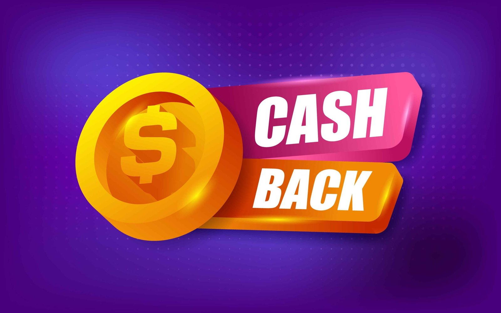 Vibrant cash back promotion banner featuring a golden dollar coin and dynamic text on a gradient background