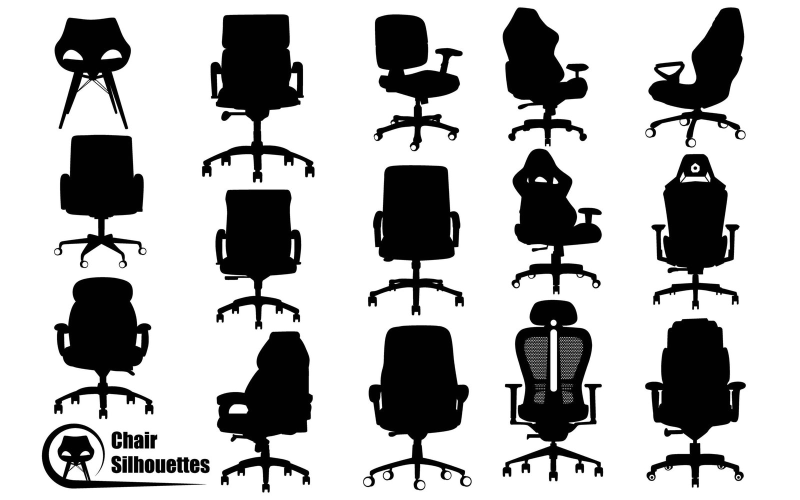 Office or Gaming Chair and Wooden Desk Chair silhouettes vector