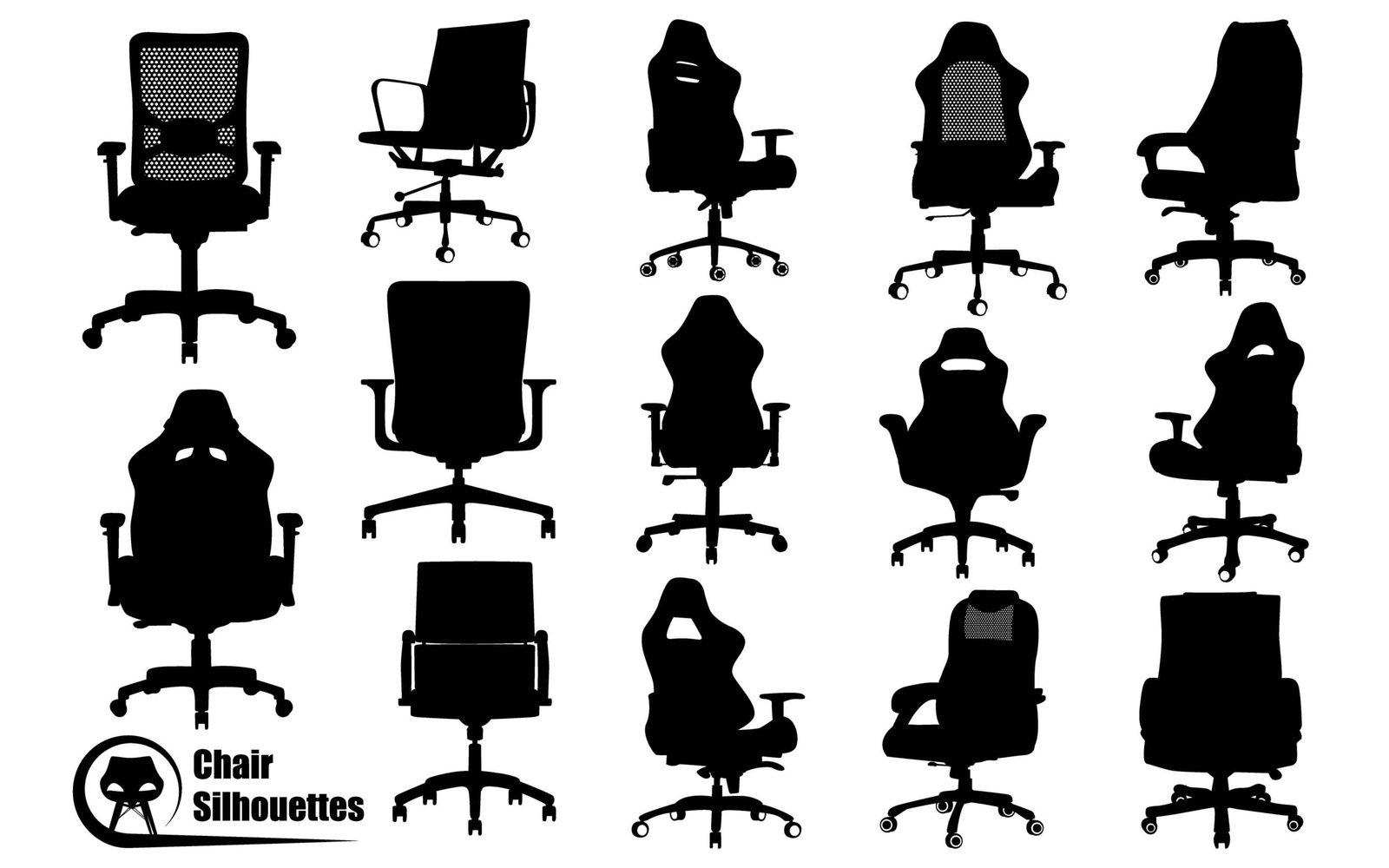 Office or Gaming Chair and Wooden Desk Chair silhouettes vector