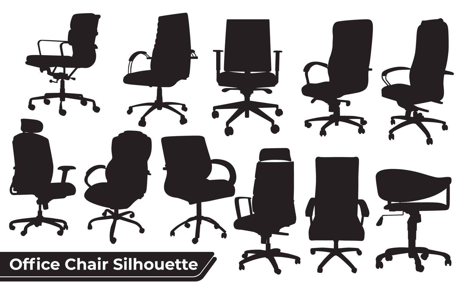 Office or Gaming Chair and Wooden Desk Chair silhouettes vector