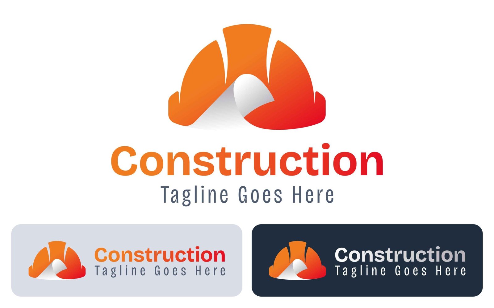 Modern construction company logo design featuring abstract arch and bold typography for branding and identity
