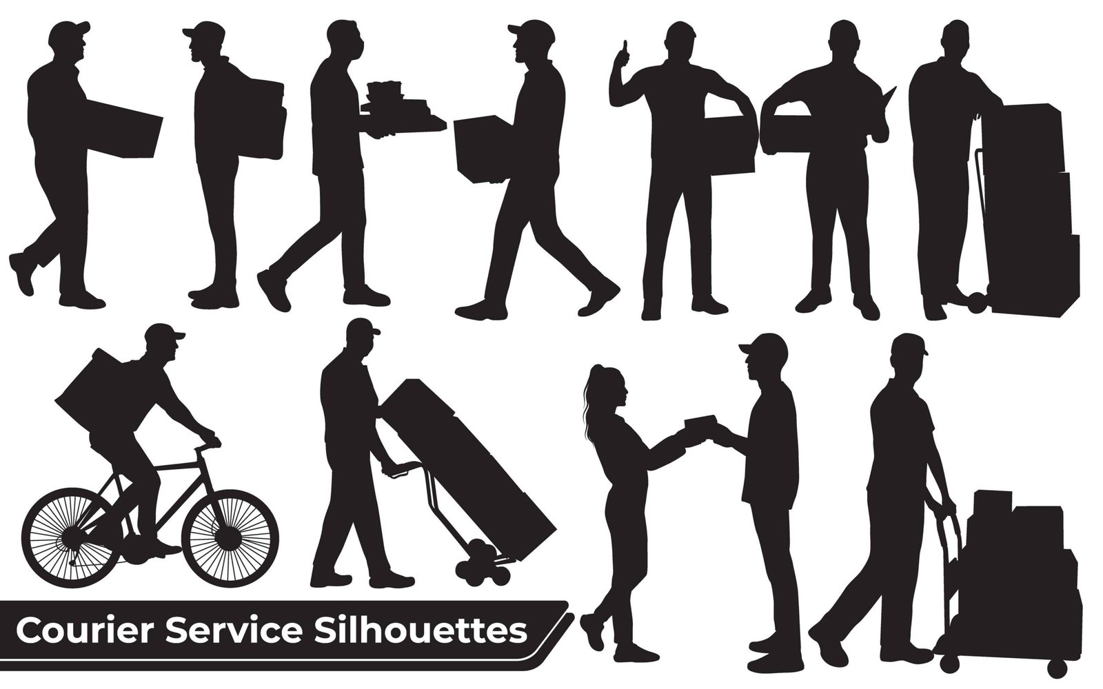 Courier Service Silhouettes and Delivery man carrying boxes