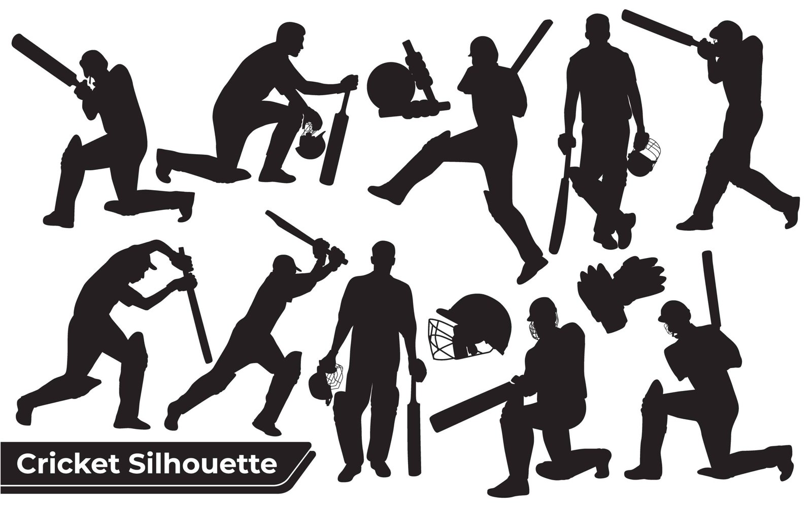 Collection of Cricket player silhouettes in different poses