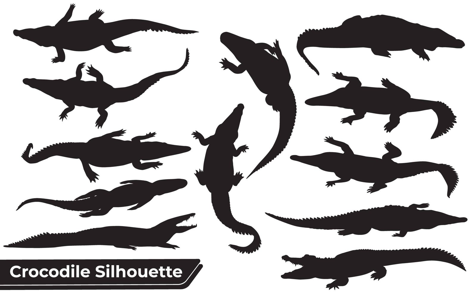 Collection of crocodile Silhouette Vector in different poses