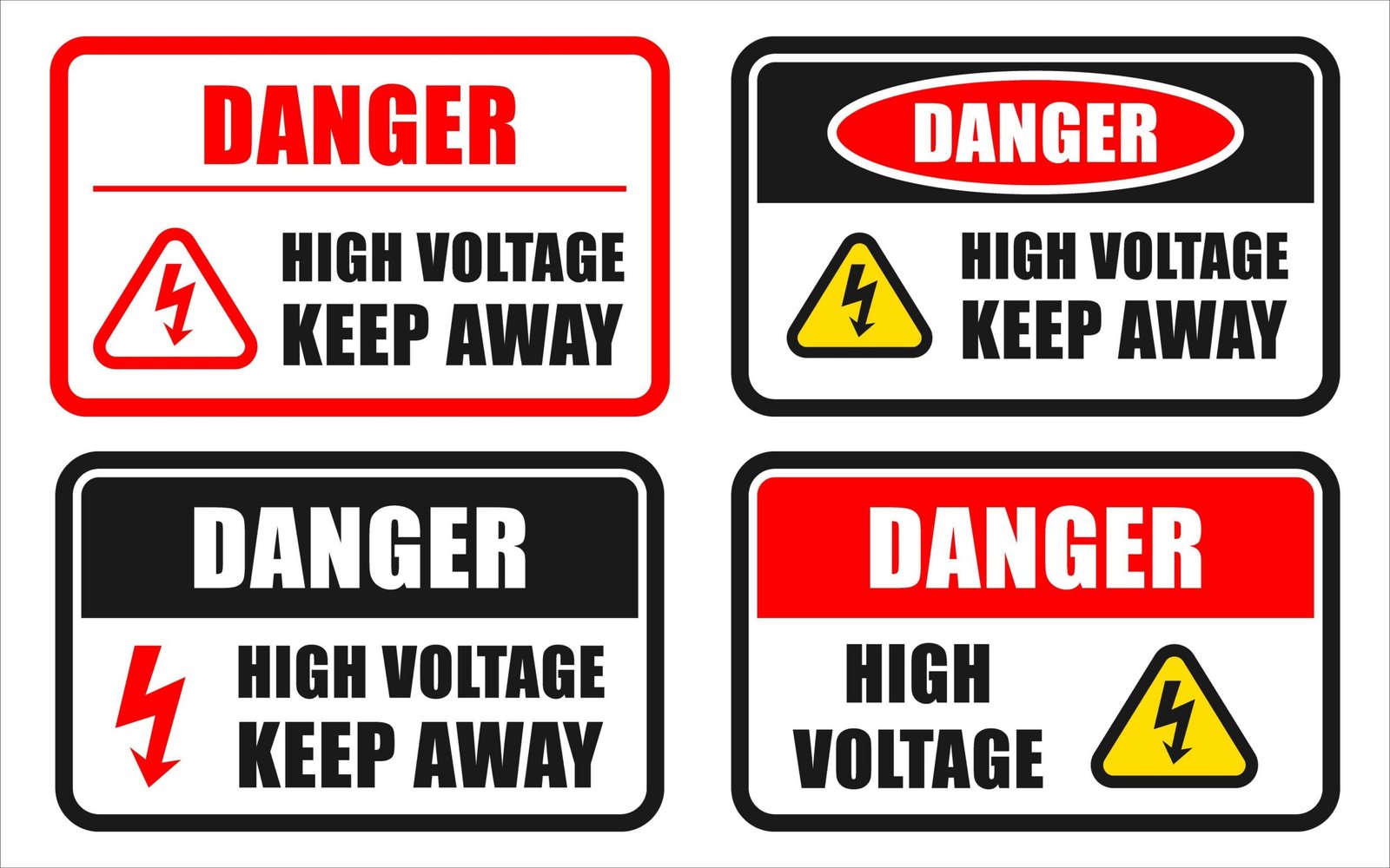 Illustration of High voltage danger warning signs, electrical hazard safety kit.