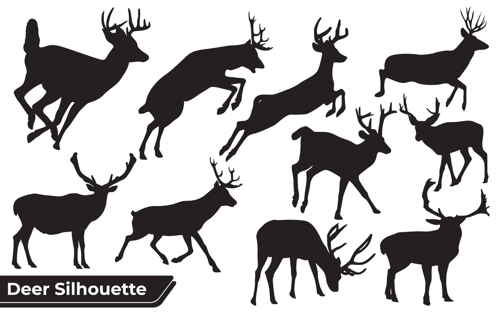 Collection of animal Deer silhouettes vector in different positions