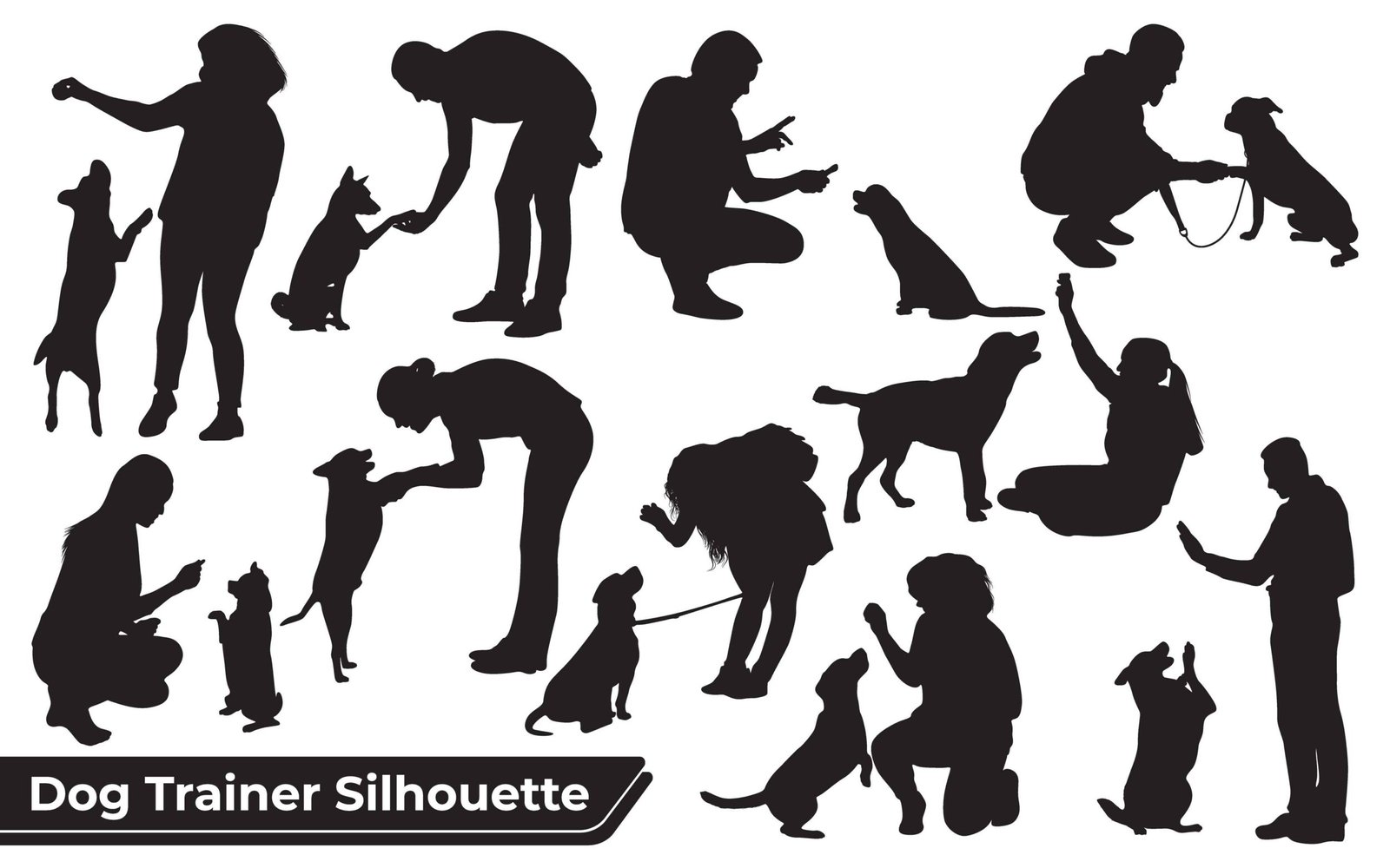 Collection of animal Dog Trainer silhouettes in different positions
