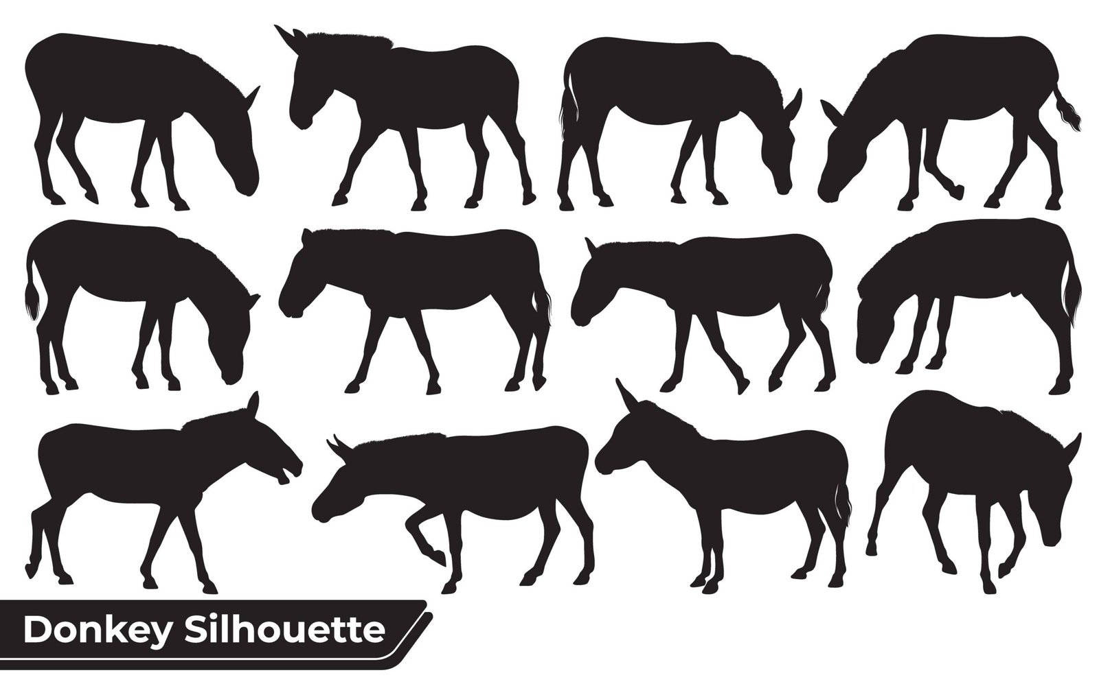 Collection of animal Donkey Silhouette Vector