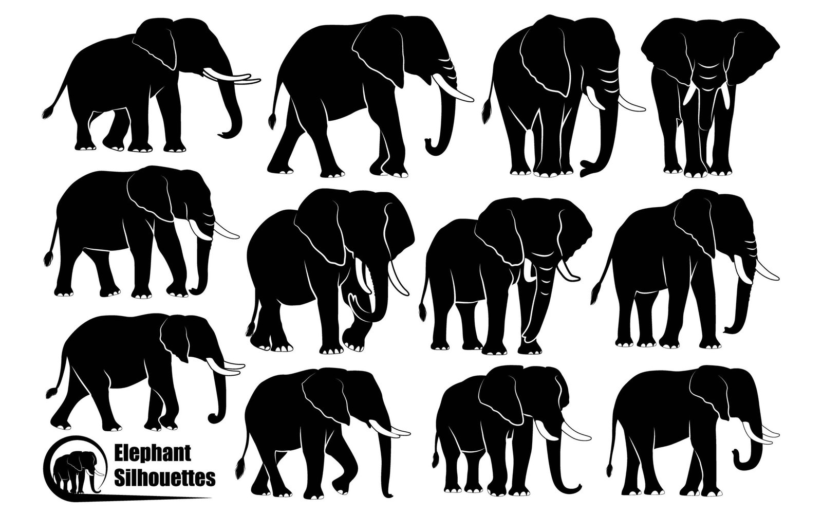 Animal Elephant silhouettes Set vector art