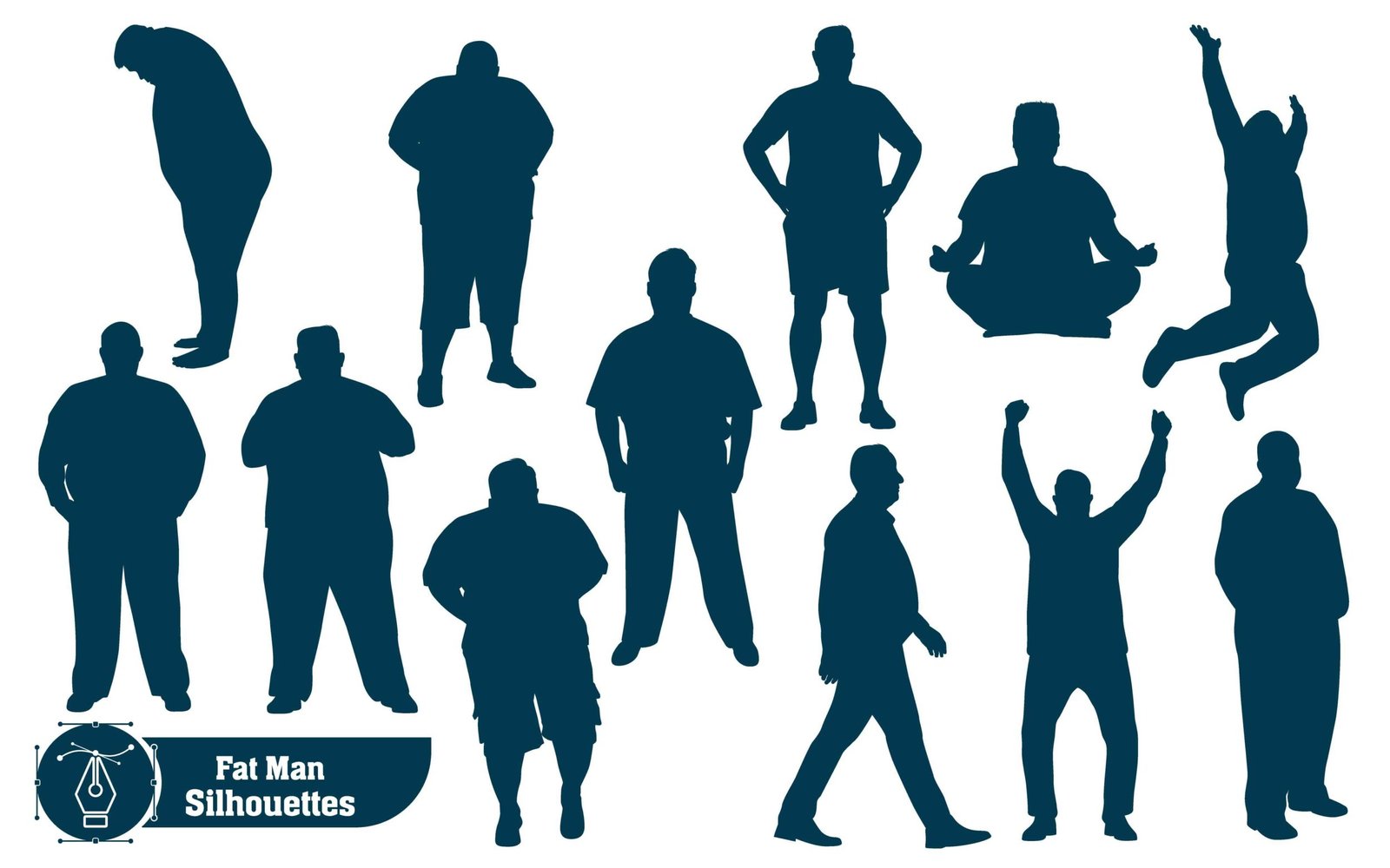 Fat man Silhouettes vector collection in various poses and action