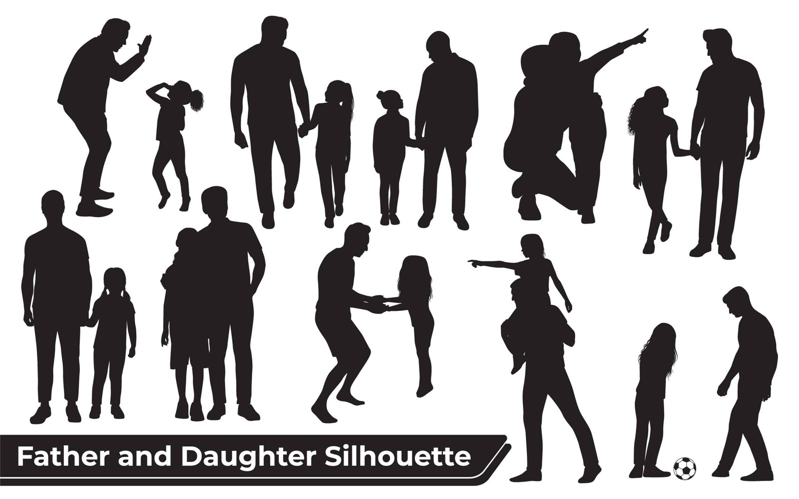 Collection of Father and Daughter or dad and baby Silhouettes in different poses set