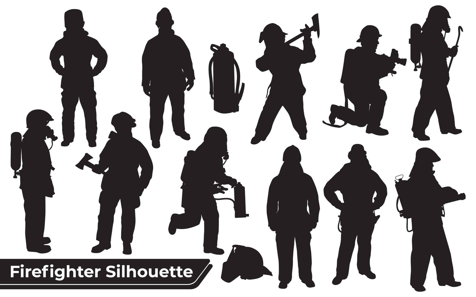 Collection of firefighter silhouettes in different positions