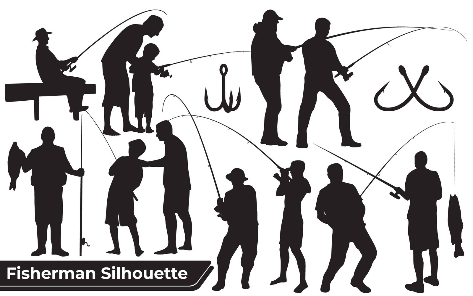 Collection of Fisherman silhouettes in different positions