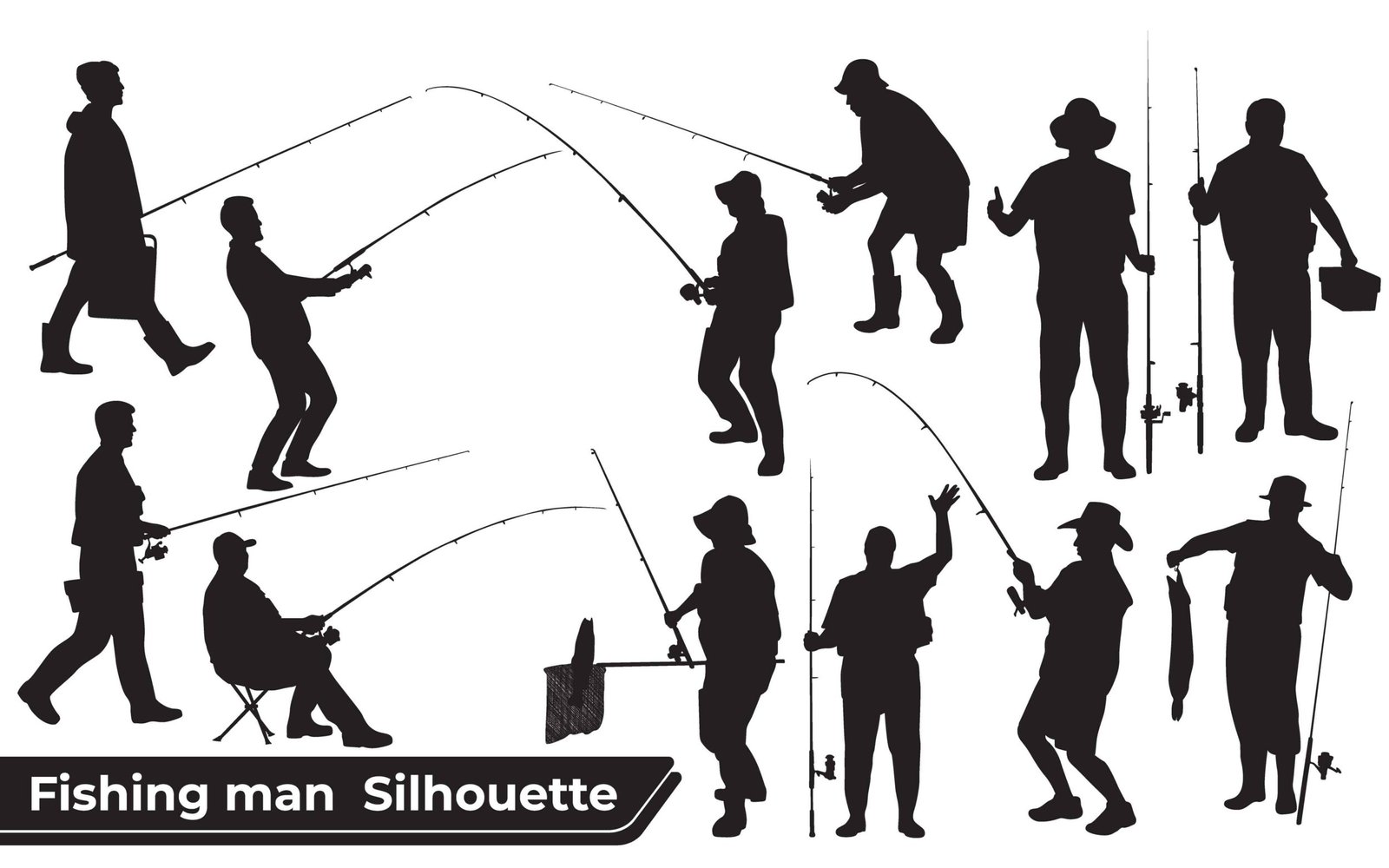 Collection of Fisherman silhouettes in different positions