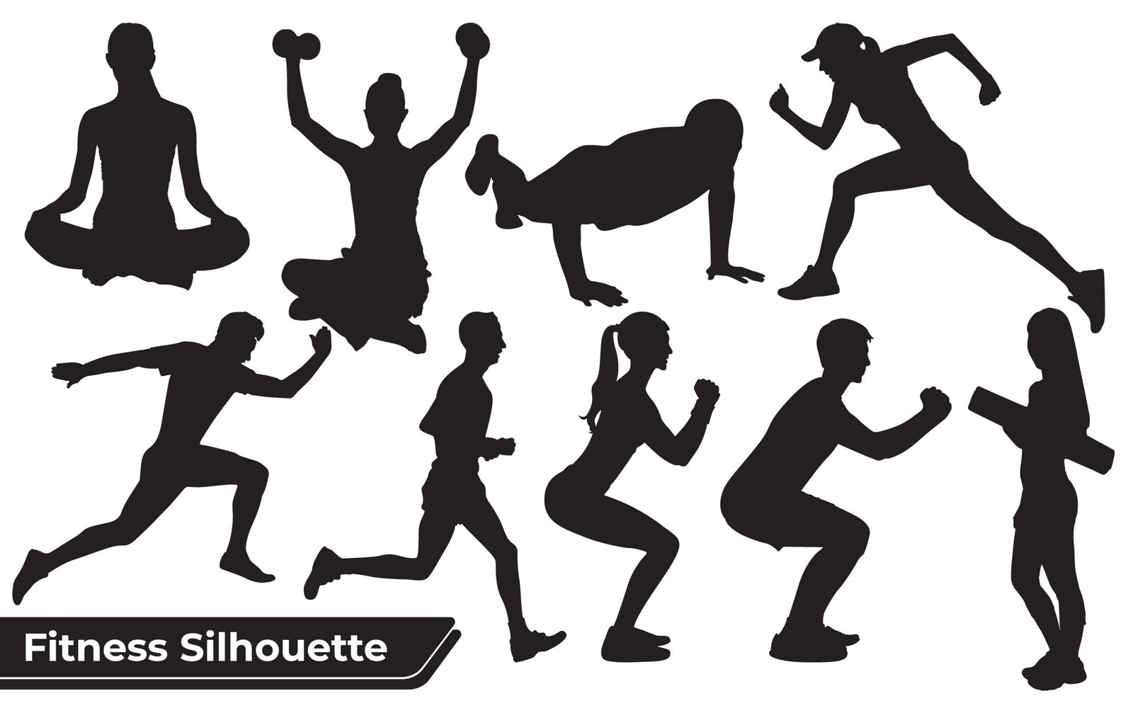 Collection of Fitness Man And Woman silhouettes in different positions