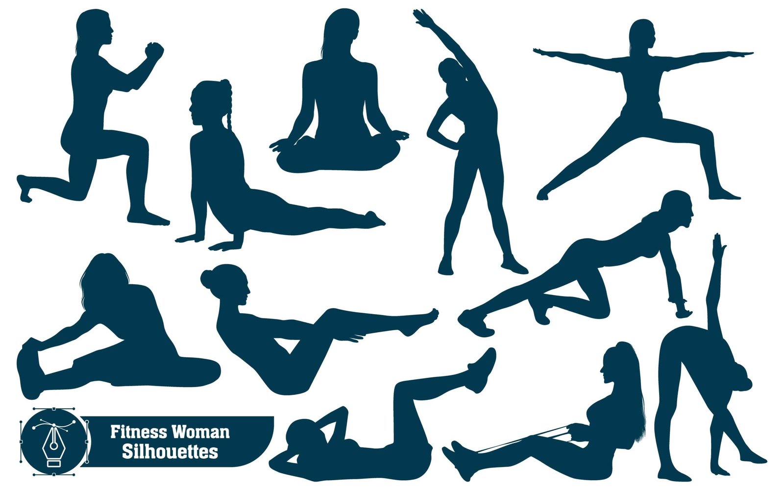 Collection of Fitness Woman silhouettes in different positions