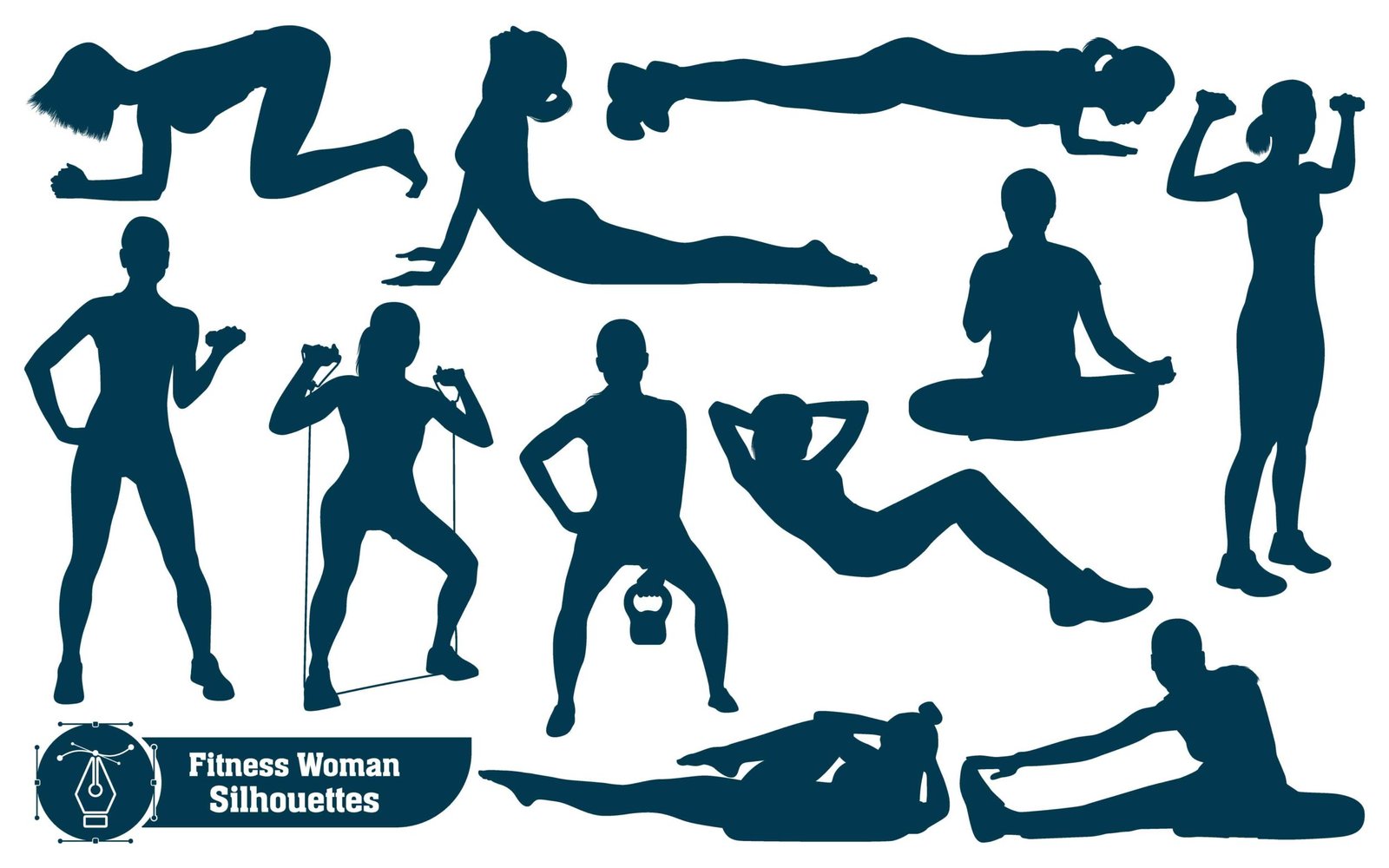 Collection of Fitness Woman silhouettes in different positions