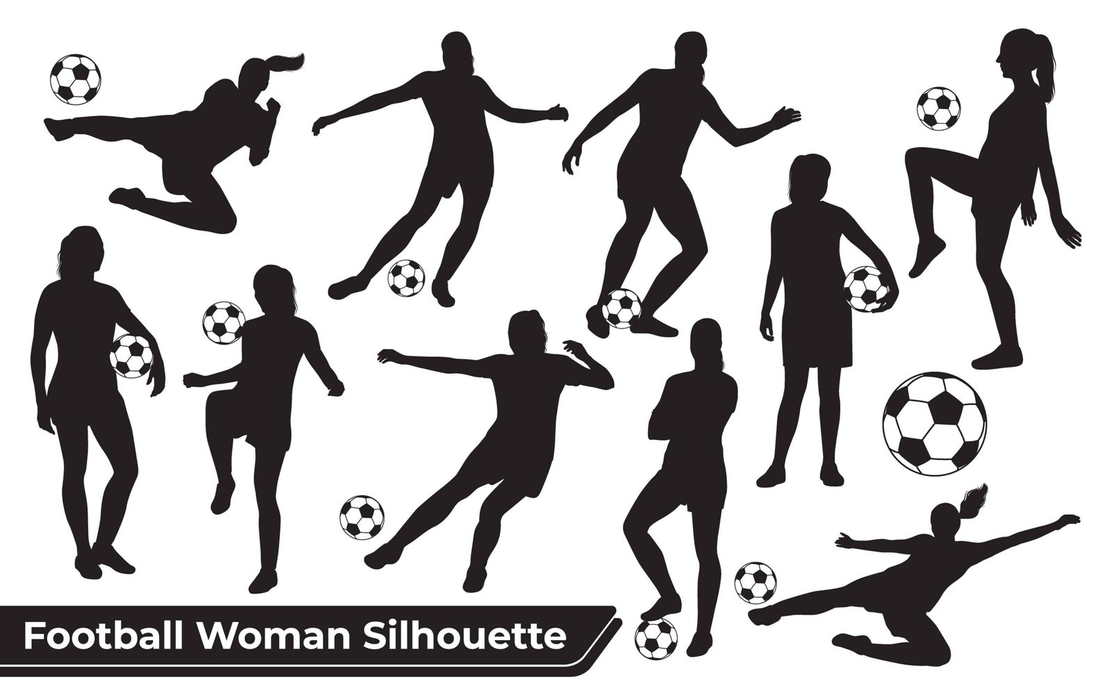 Collection of Football Playing silhouettes in different positions