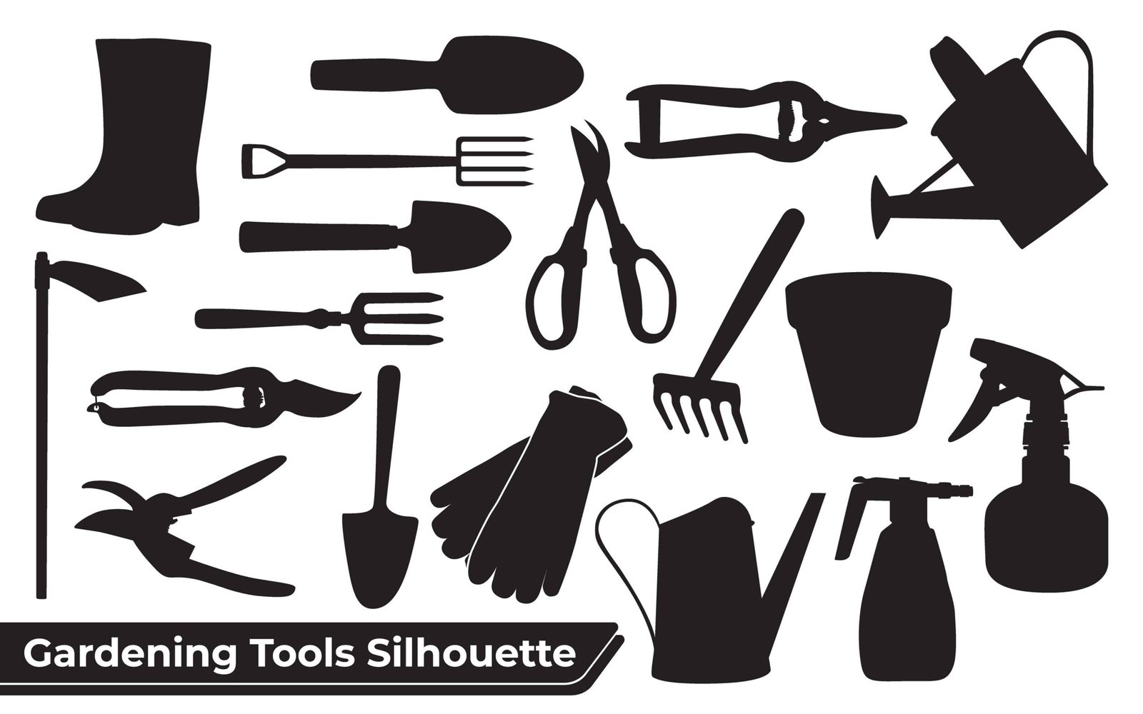 Garden tools Silhouette black and white silhouette vector