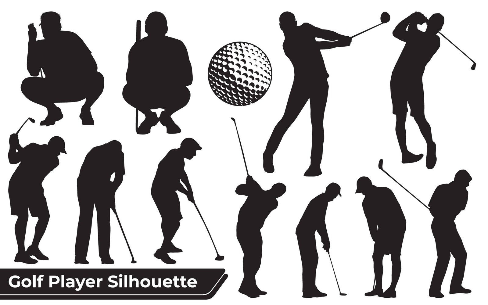Collection of Golf Player male silhouettes in different poses