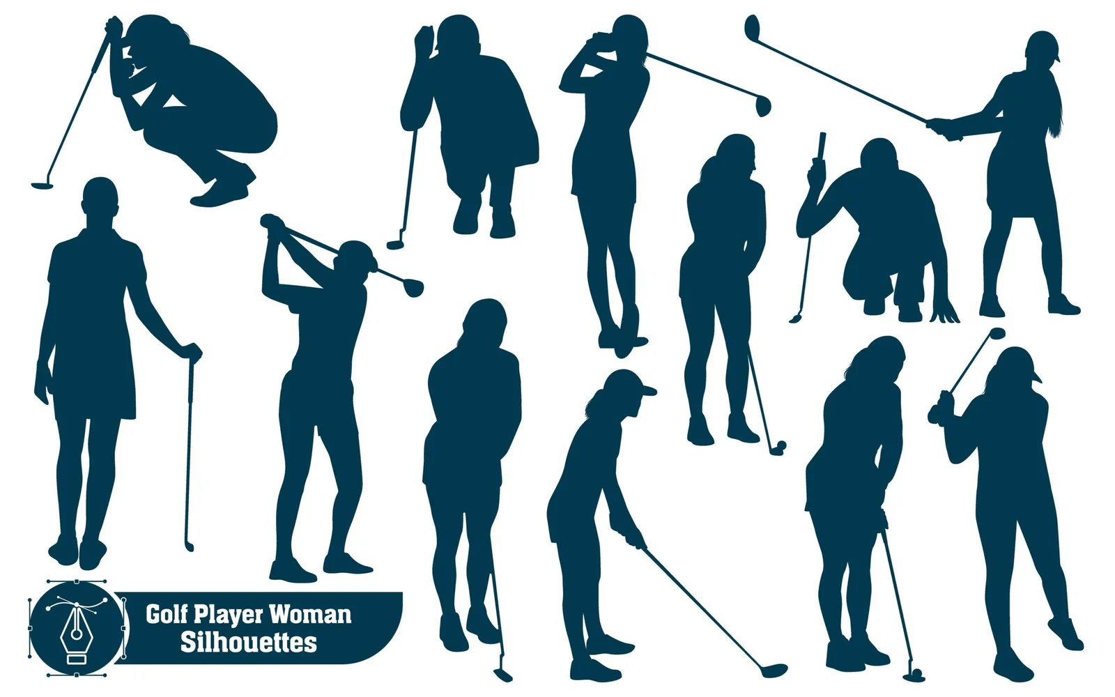Collection of Golf Player Female silhouettes in different poses