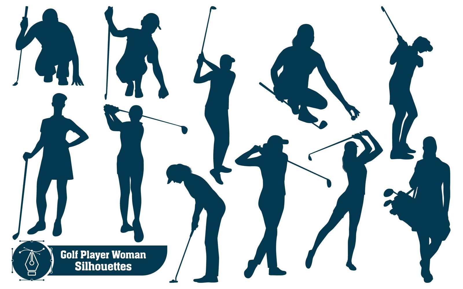 Collection of Golf Player Female silhouettes in different poses