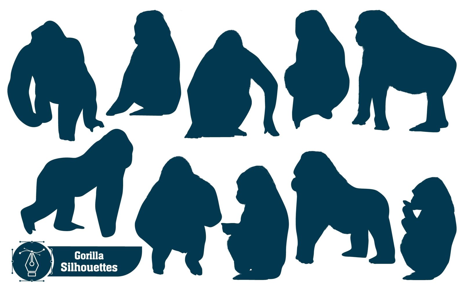 Collection of Animal gorilla silhouette in different poses