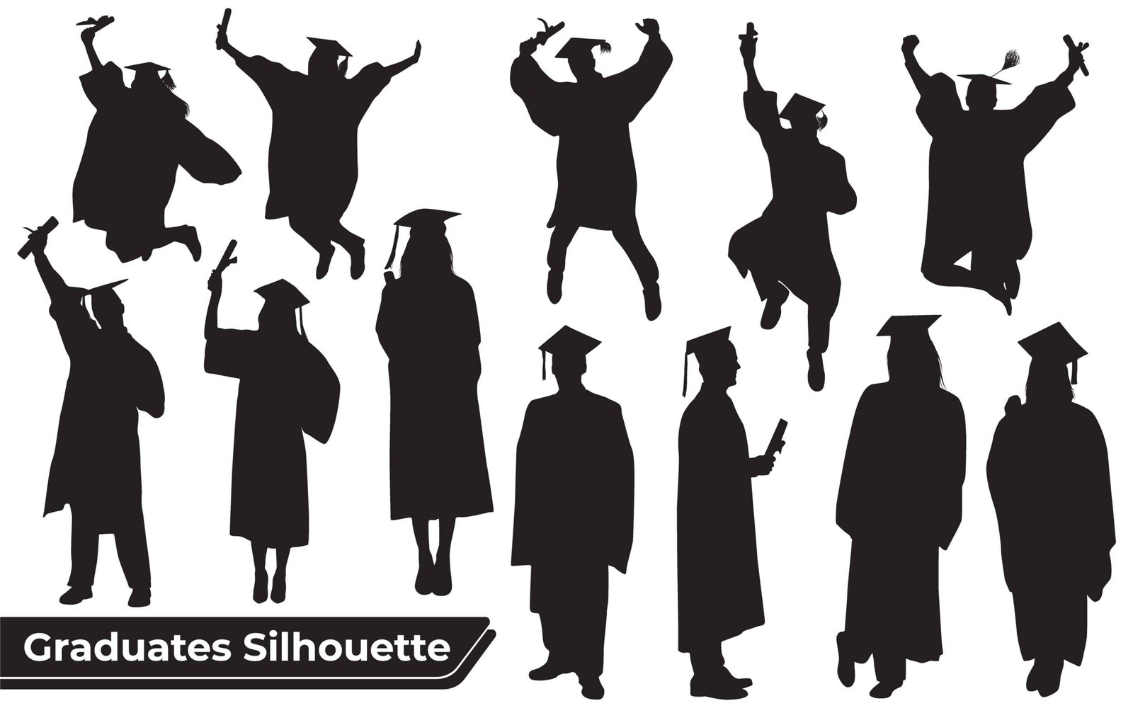 Collection of Graduates Celebrating silhouettes in different poses