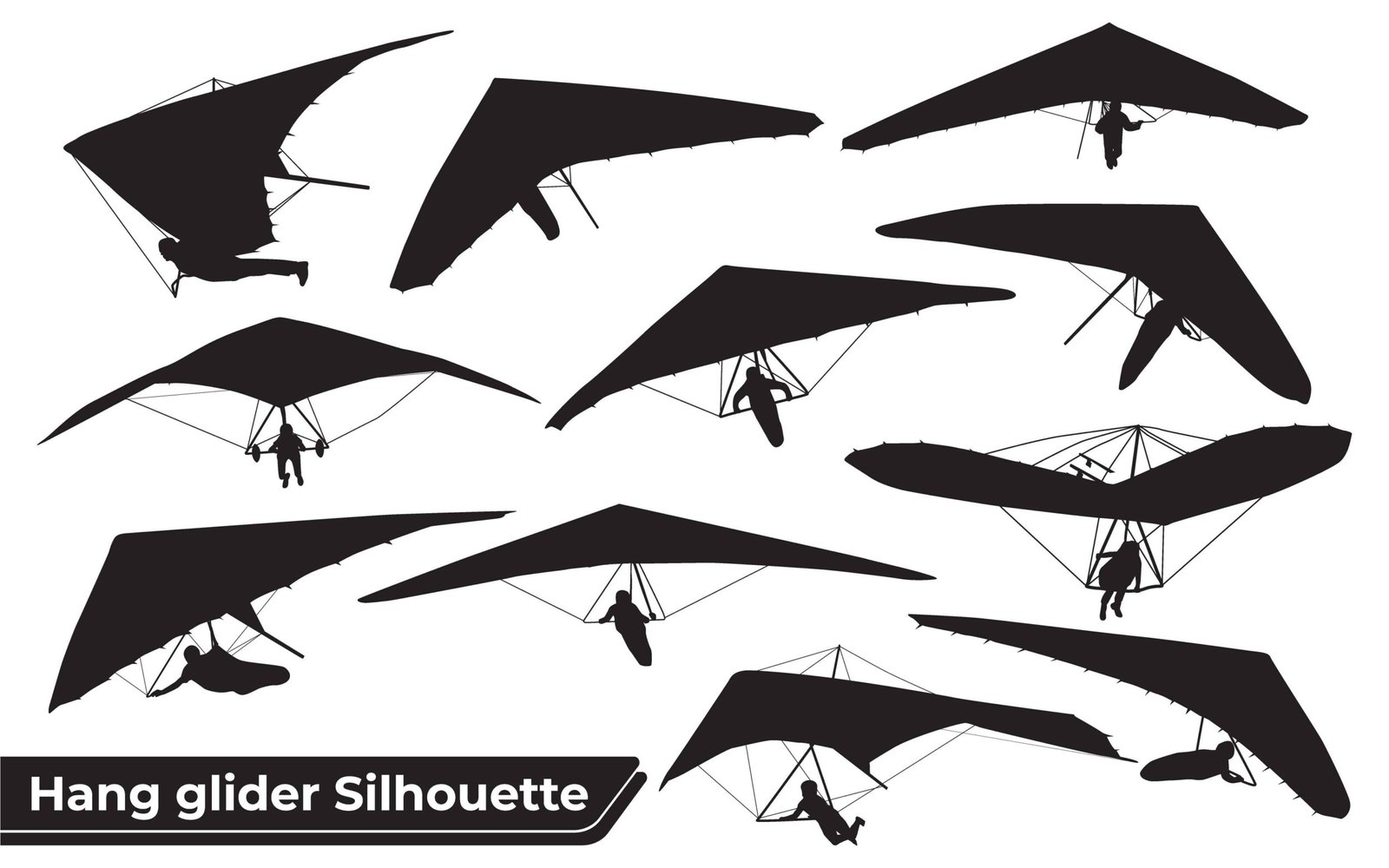 Black Silhouettes Hang Glider or Parachute skydiving