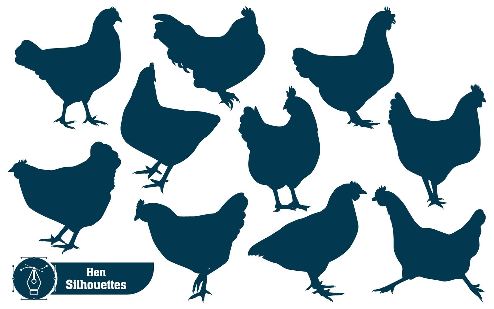 Collection of Chicken or Hen silhouettes in different poses