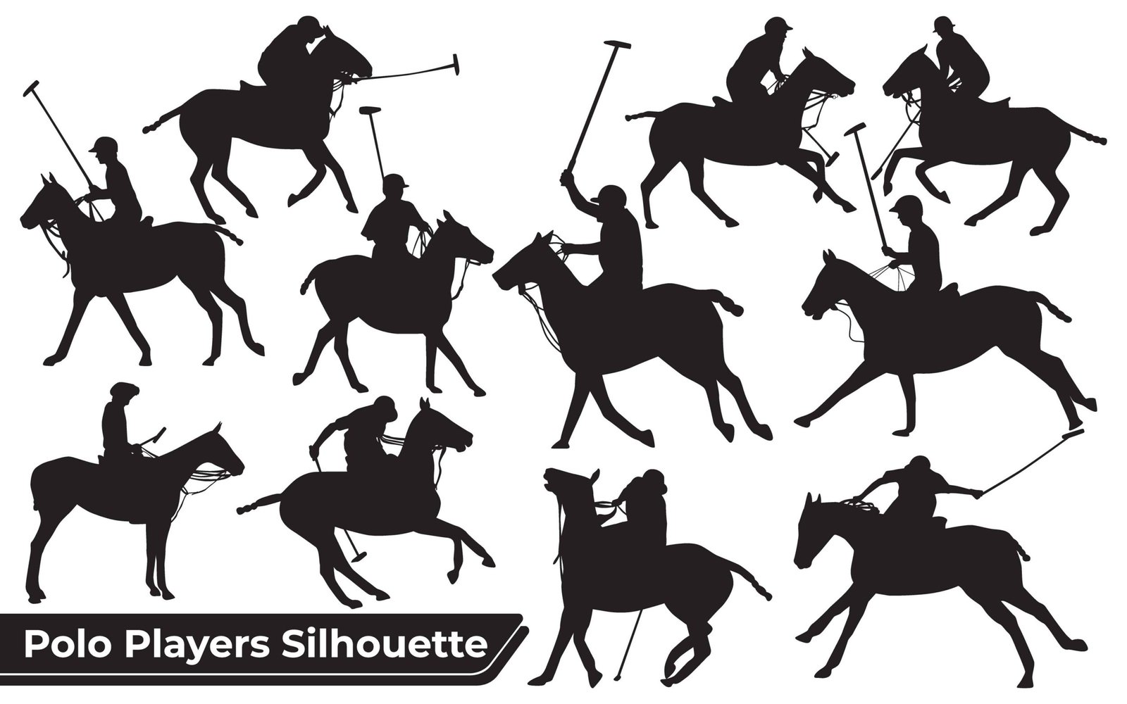 Collection of horse racing Jockey silhouettes in various actions