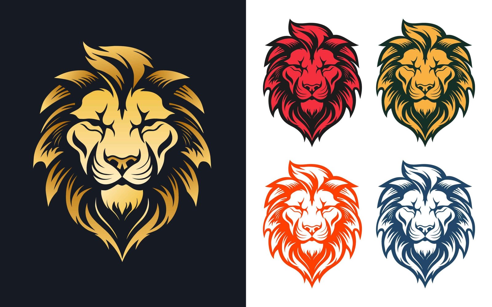 Powerful lion head logo design set embodying strength, and leadership