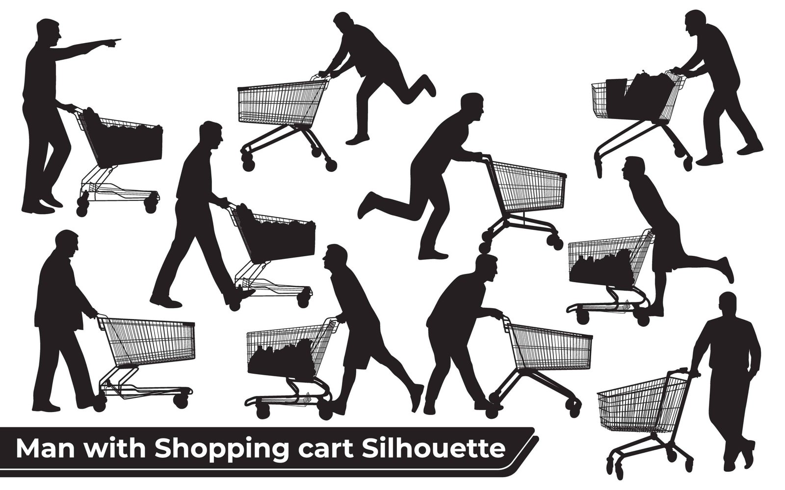 Man pushing shopping cart silhouette