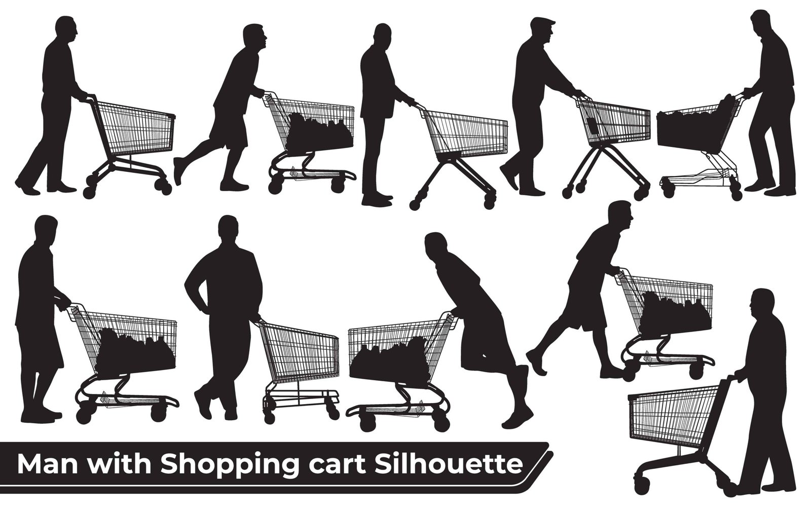 Man pushing shopping cart silhouette