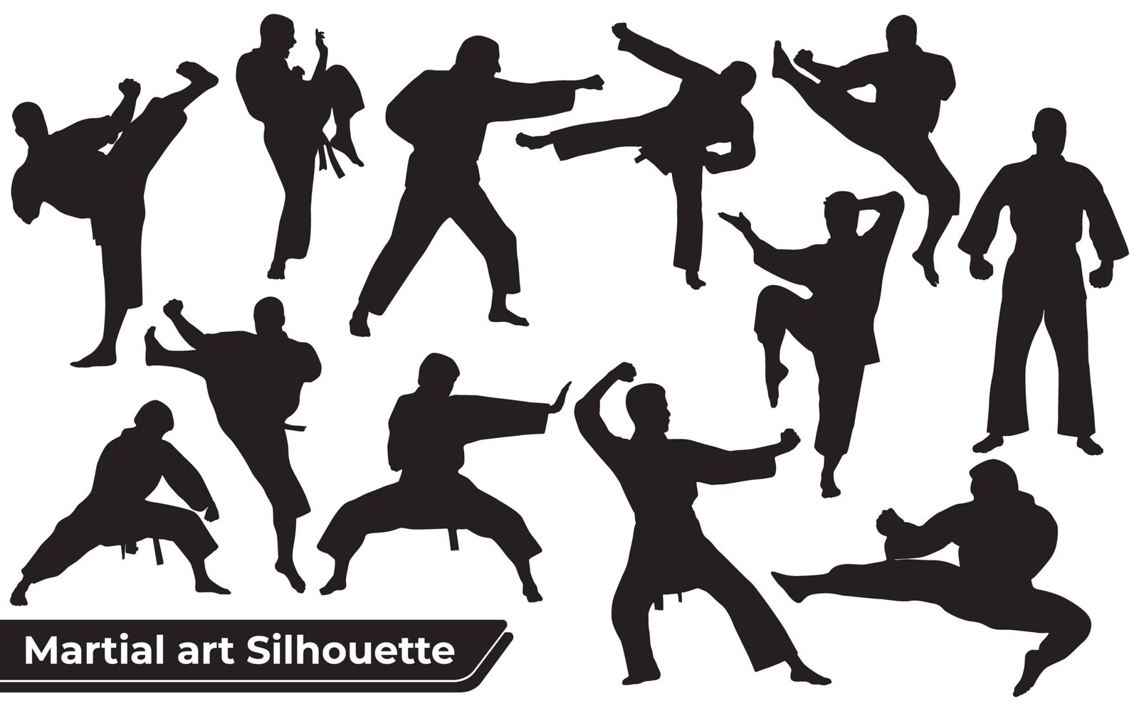 Vector collection of martial art man silhouettes in different poses