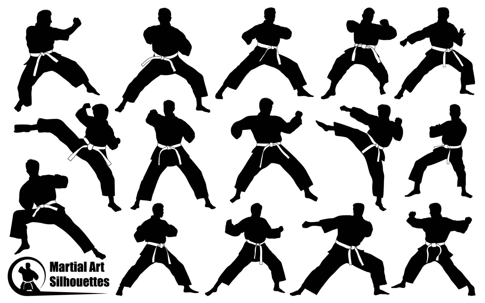 Vector collection of martial art man silhouettes in different poses