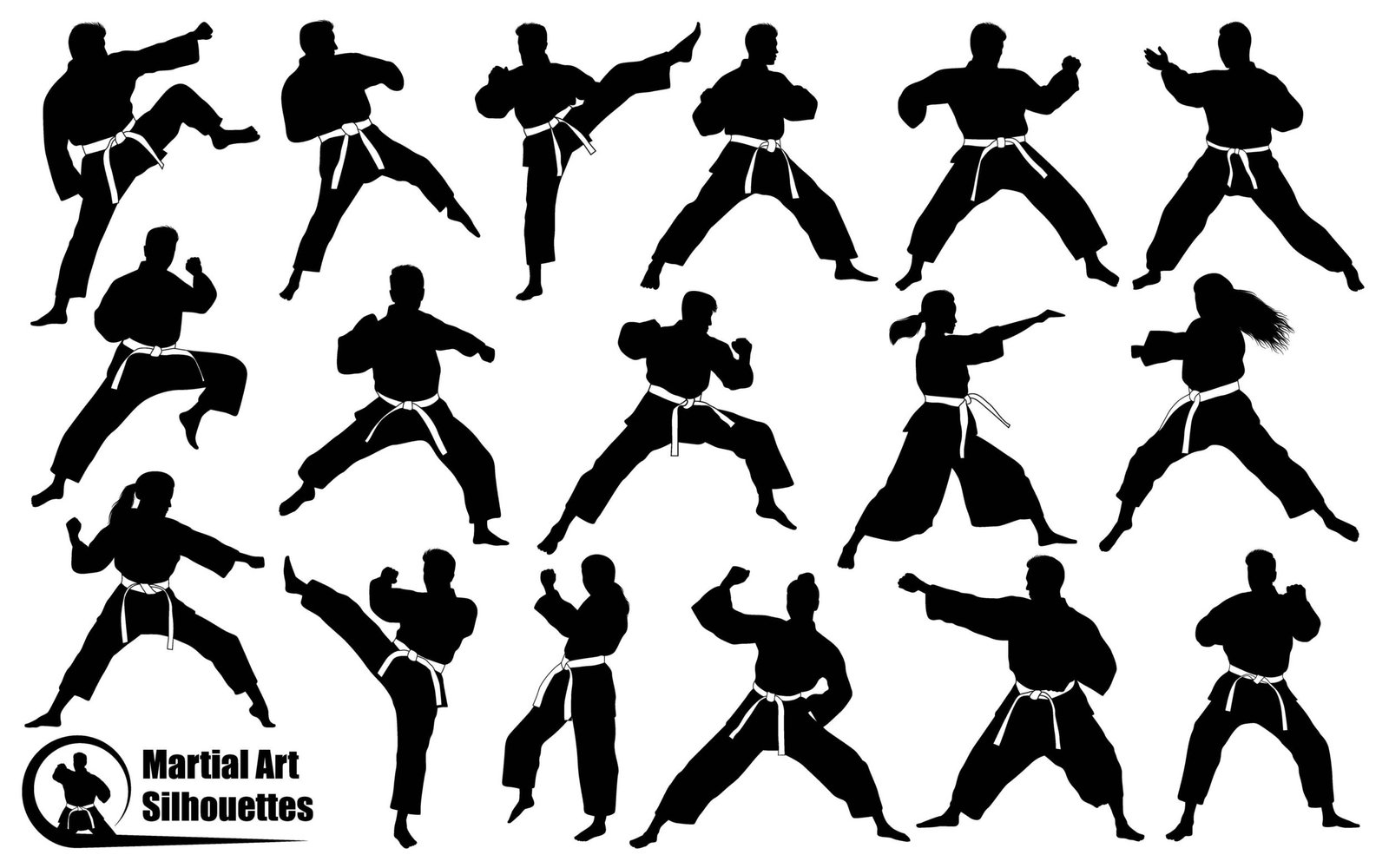 Vector collection of martial art man silhouettes in different poses