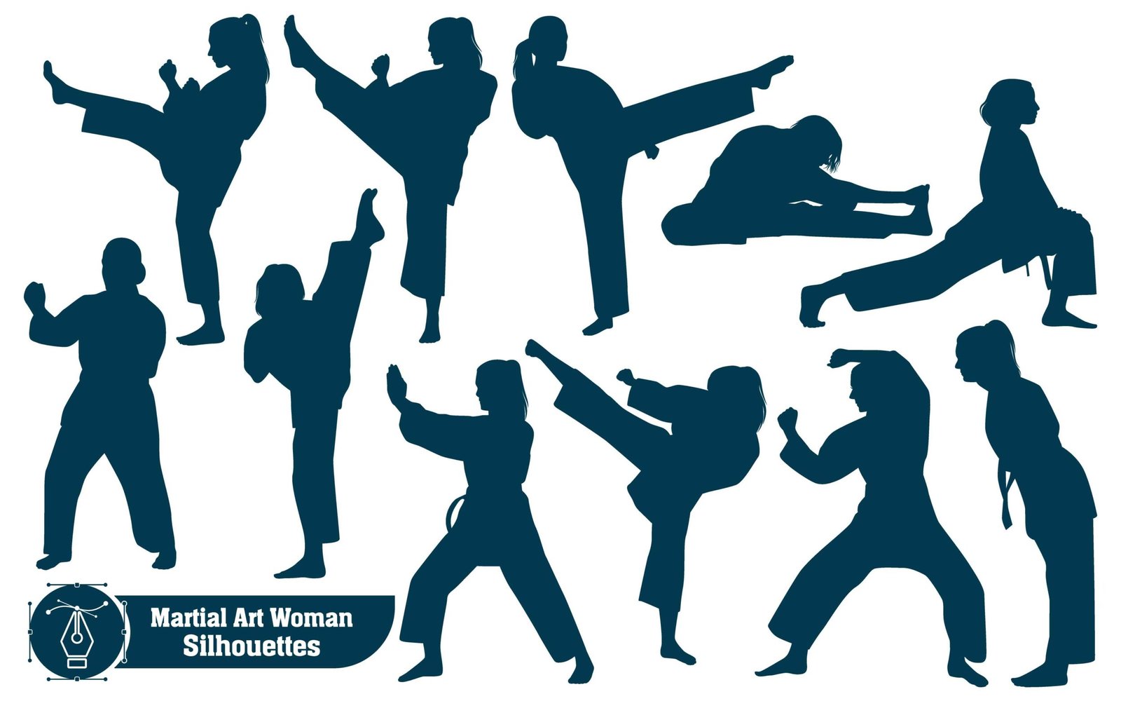 Vector collection of martial art woman silhouettes in different poses