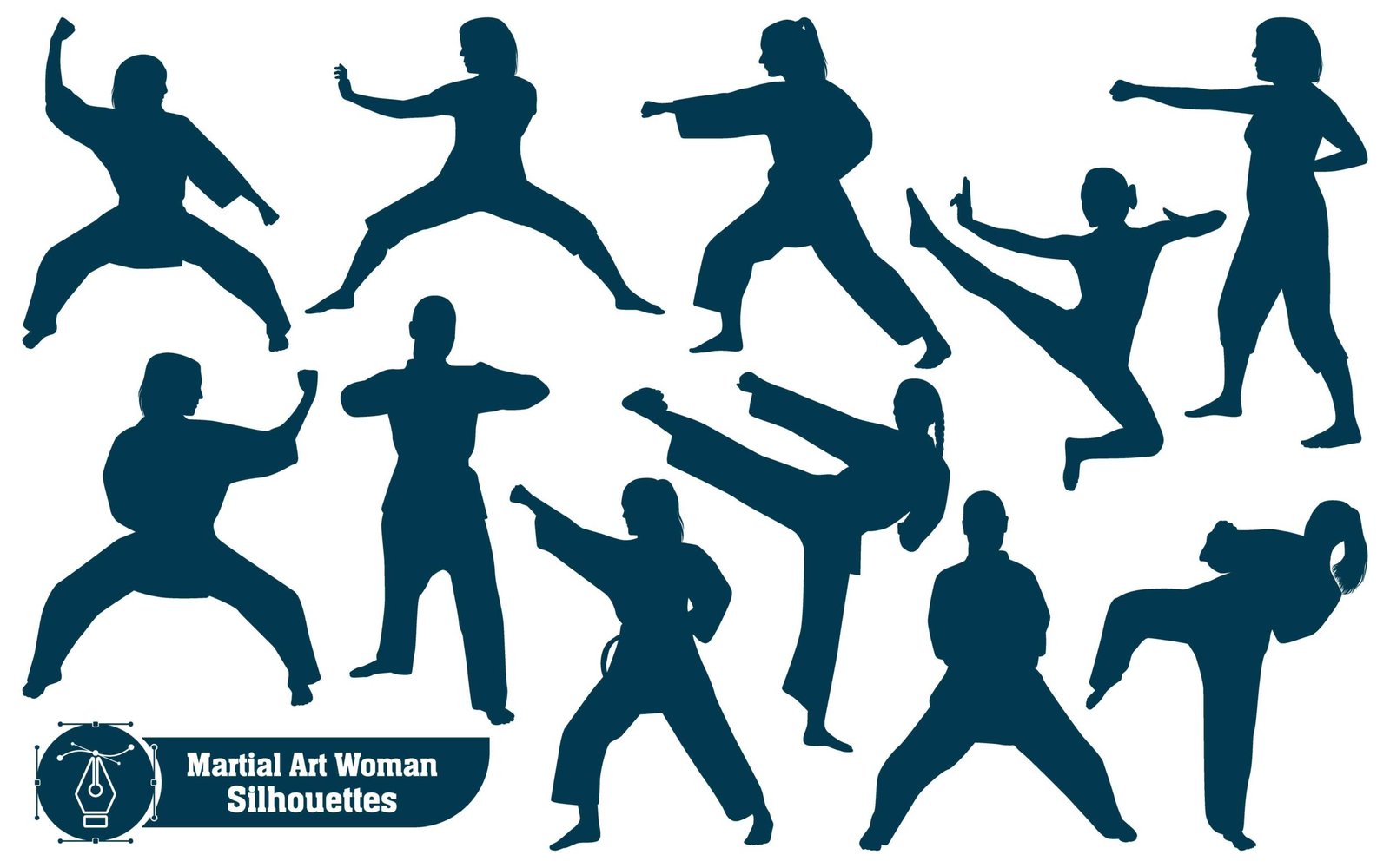 Vector collection of martial art woman silhouettes in different poses